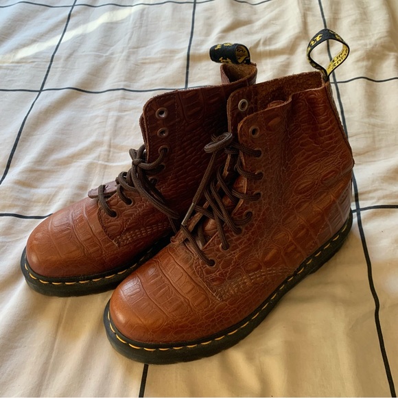 Dr. Martens Shoes - Dr. Martens Pascal Croc Brown Leather Lace-up Boots Women’s Size 7